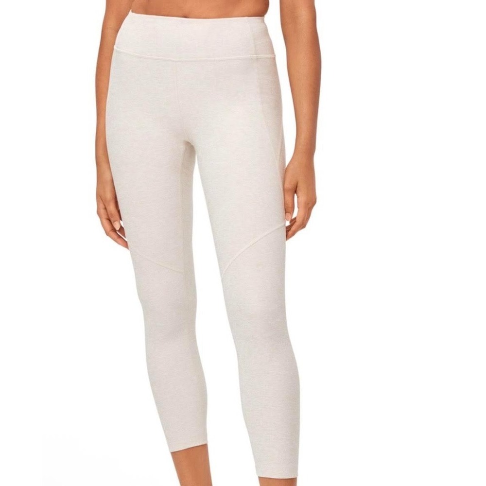 Outdoor Voices Oatmeal Micro Stripe Coolmax High Rise Leggings Large